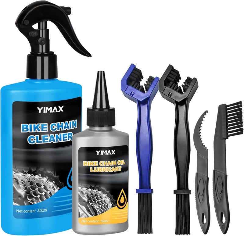 YIMAX Bike Chain Cleaner Set, Bike Cleaners Bicycle Cleaning Kit 100ML Chain Lube and 300ML Cleaning Spray, Bike Cleaner Kit with Brushes Cycling Maintenance, Suitable for All Types of Bike - Image 1